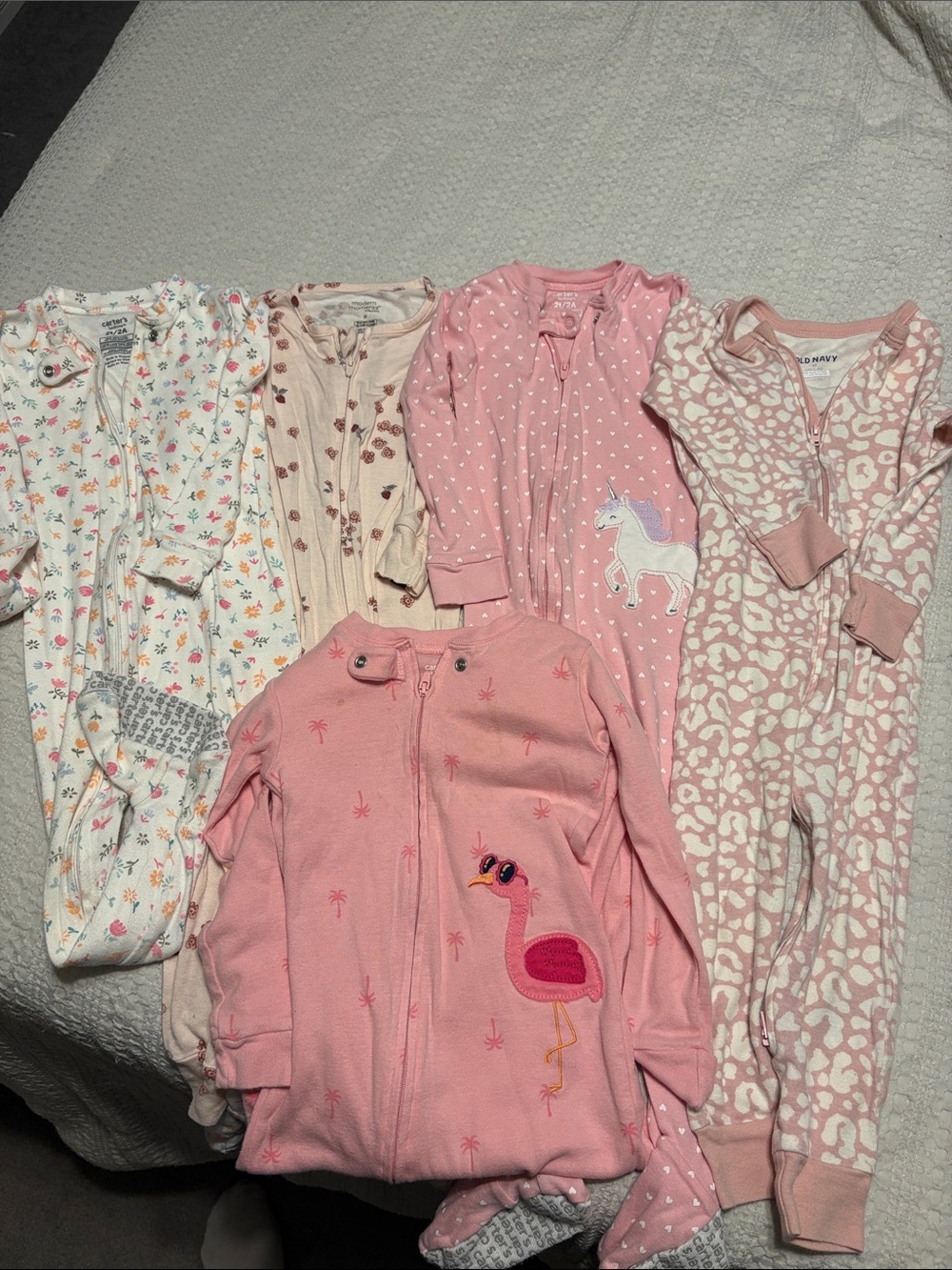 Carter's Pink Flamingo & Unicorn Girls One-Piece Footies Assortment